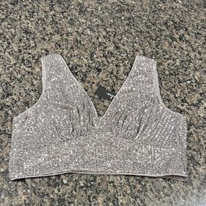 Lulu's Sparkling Silver Sequin Blouse cropped tank NWT XL